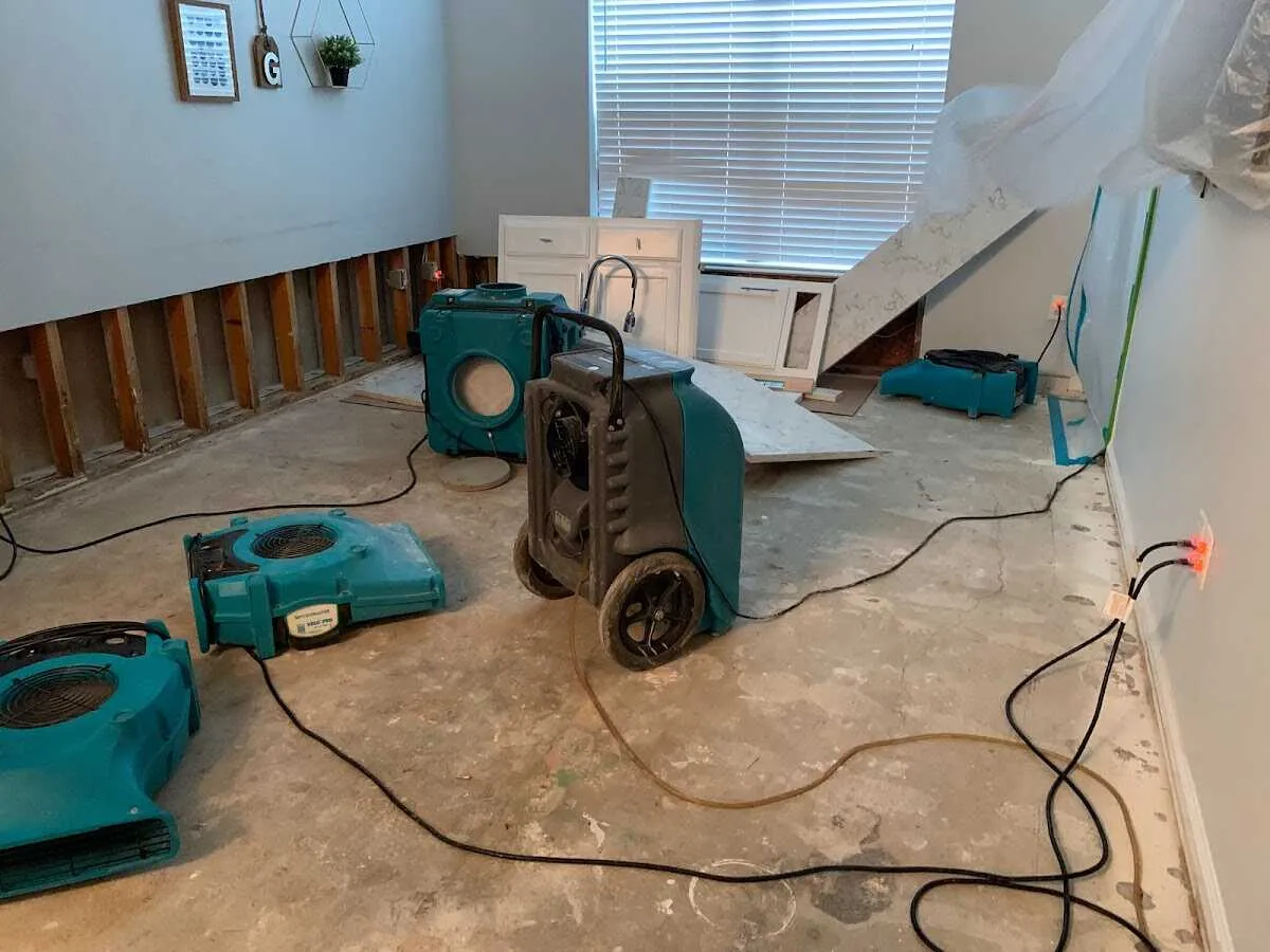 Dehumidifier in flood-cut room for Water Damage Restoration in Burkburnett